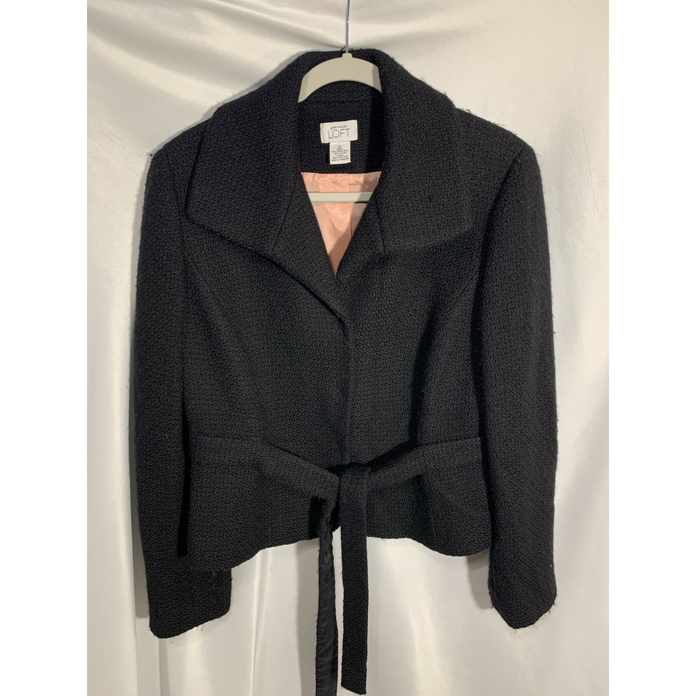 Ann‎ Taylor LOFT Sz 14 black cropped jacket designer old money wool